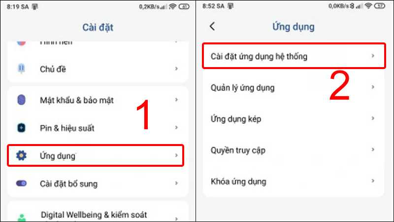 Chọn Cài đặt ứng dụng hệ thống