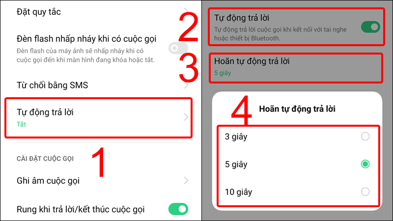 Gạt nút Tự động trả lời sang phải
