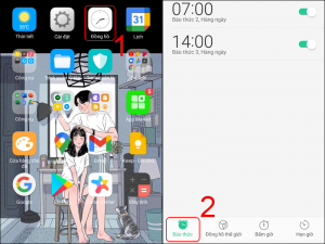 Chọn tab Báo thức