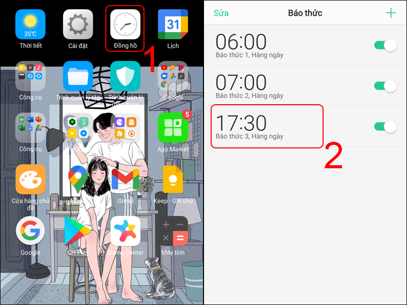 Vào Đồng hồ và chọn báo thức mà bạn muốn nhắc lại báo thức