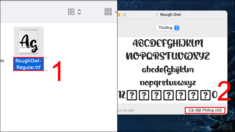 Mở tệp font chữ mới, chọn Cài đặt Phông chữ