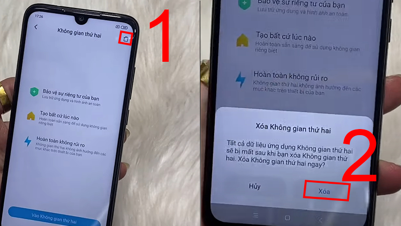 Chọn biểu tượng thùng rác rồi xác nhận Xóa