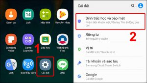 Vào Cài đặt chọn Trắc sinh học và bảo mật.