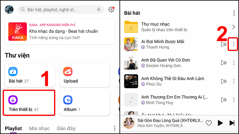 Chọn Trên thiết bị và nhấn vào dấu ba chấm ở bài hát