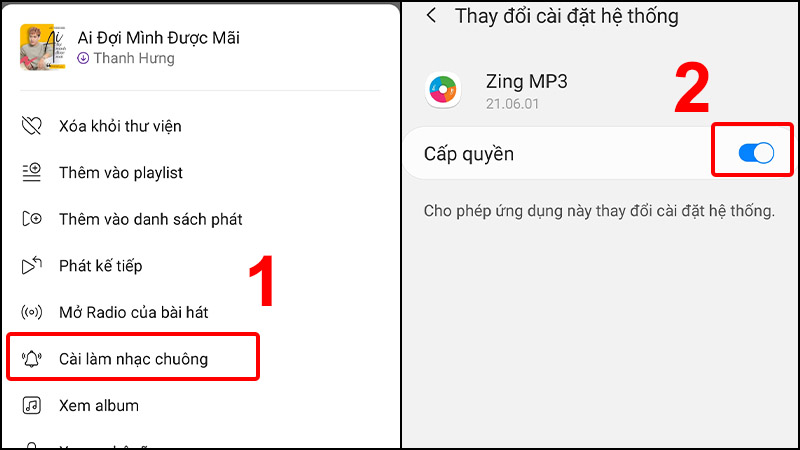 Nhấn Cài nhạc chuông và gạt nút cho phép thay nhạc hệ thống