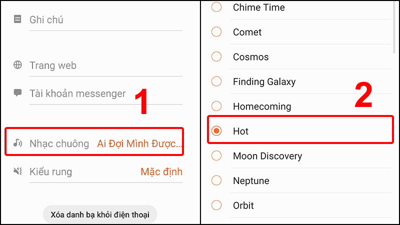 Cuộn xuống chọn Nhạc Chuông và chọn bài nhạc mong muốn