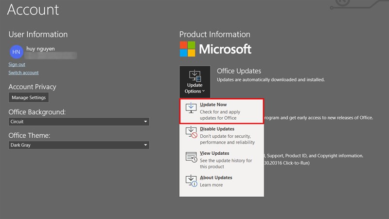 Cách cập nhật Office trên máy tính-7 Cách cập nhật Office trên máy tính-7