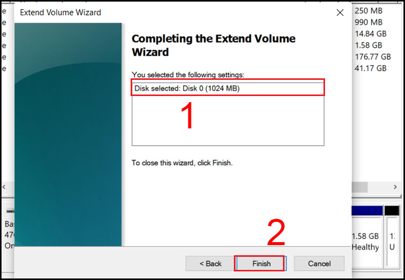 Nhấn finish để phân vùng gộp thành công
