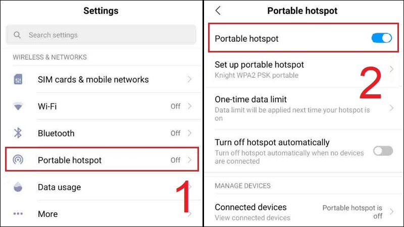 Bật Portable Hotspot trong Cài đặt