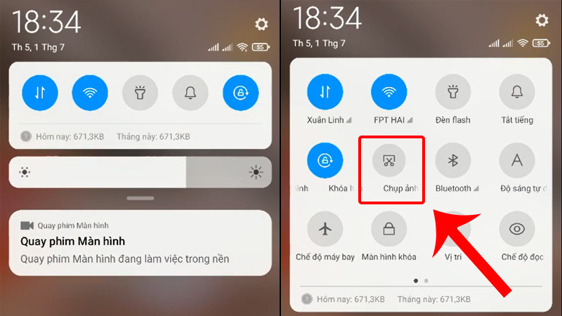 Kéo thanh thông báo xuống và chọn Chụp ảnh màn hình