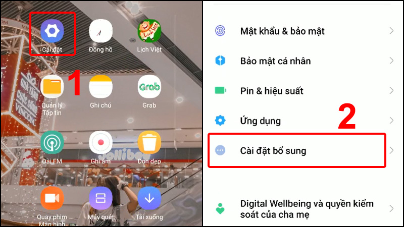 Vào Cài đặt và chọn Cài đặt bổ sung