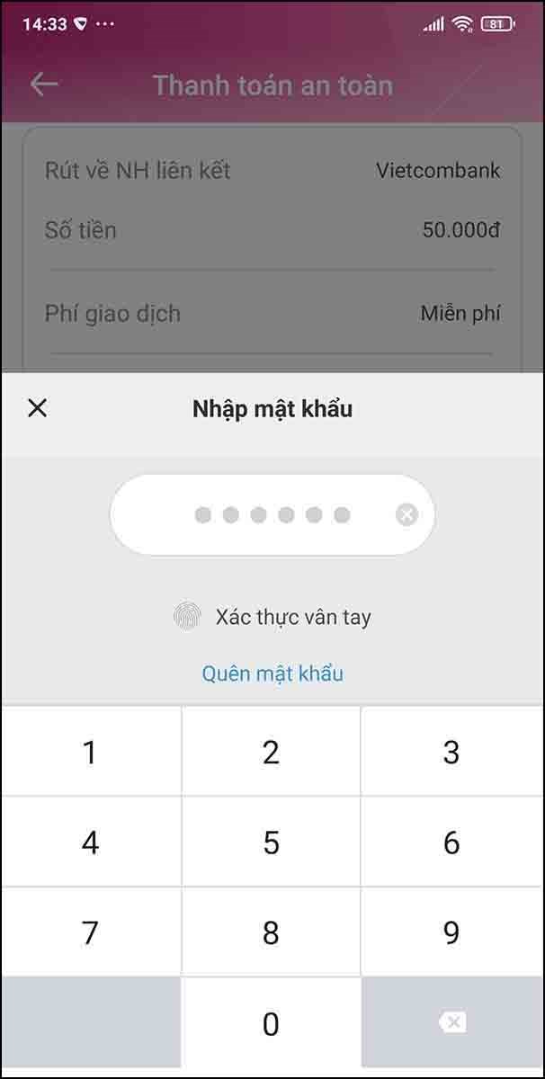 Bạn nhập mật khẩu đăng nhập MoMo. Nhập mật khẩu đăng nhập MoMo.