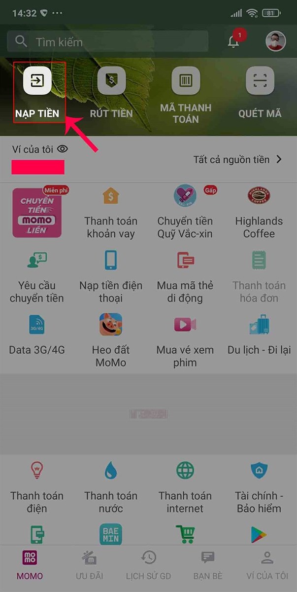Bạn chọn vào Nạp tiền. Bạn chọn vào Nạp tiền.