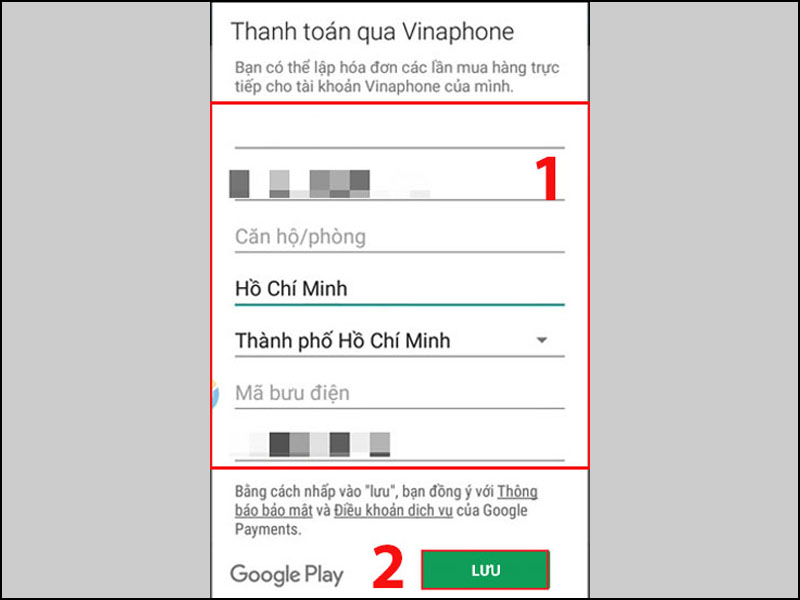 Điền đầy đủ thông tin