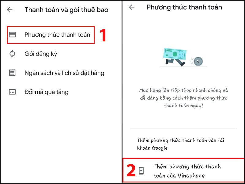 Chọn Thanh toán Google Play qua VinaPhone