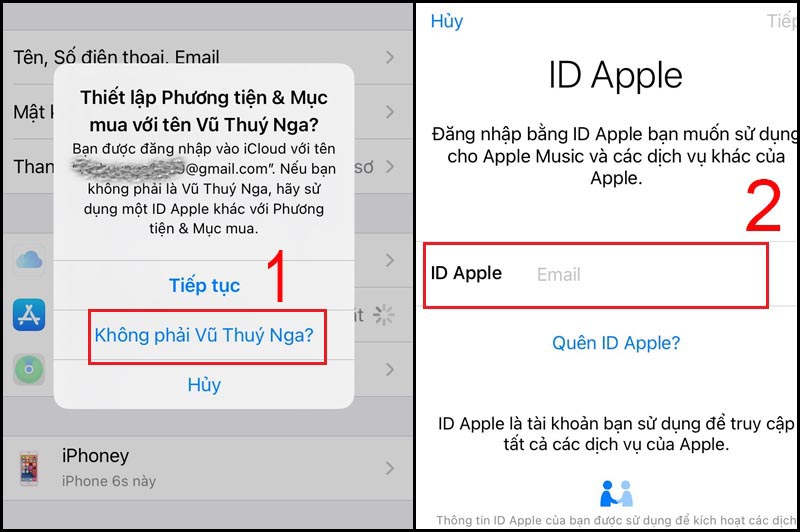 Đăng nhập lại với tài khoản iCloud mới