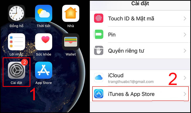 Vào cài đặt chọn iTunes & App Store