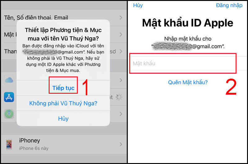 Đăng nhập lại với tài khoản iCloud cũ
