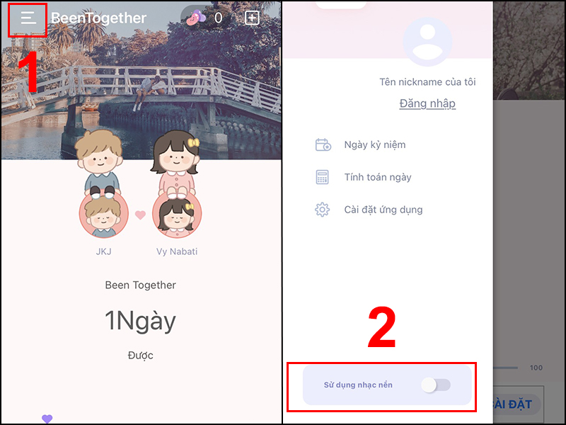 Gạt nút Sử dụng nhạc nền