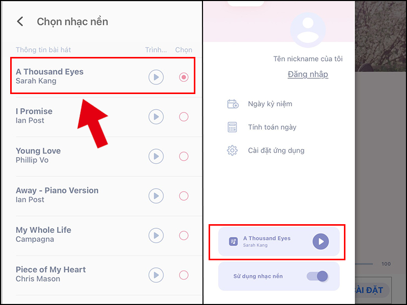 Chọn nhạc nền mà bạn muốn