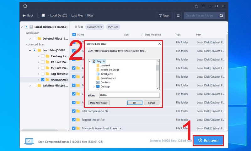 Khôi phục file vào thư mục