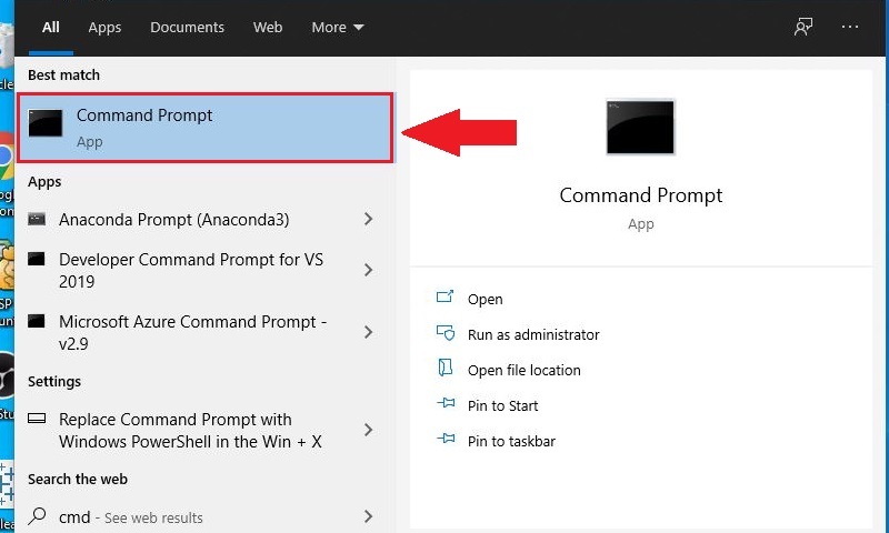 Mở cửa sổ commanf prompt