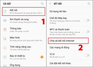 Chọn Chia sẻ kết nối internet