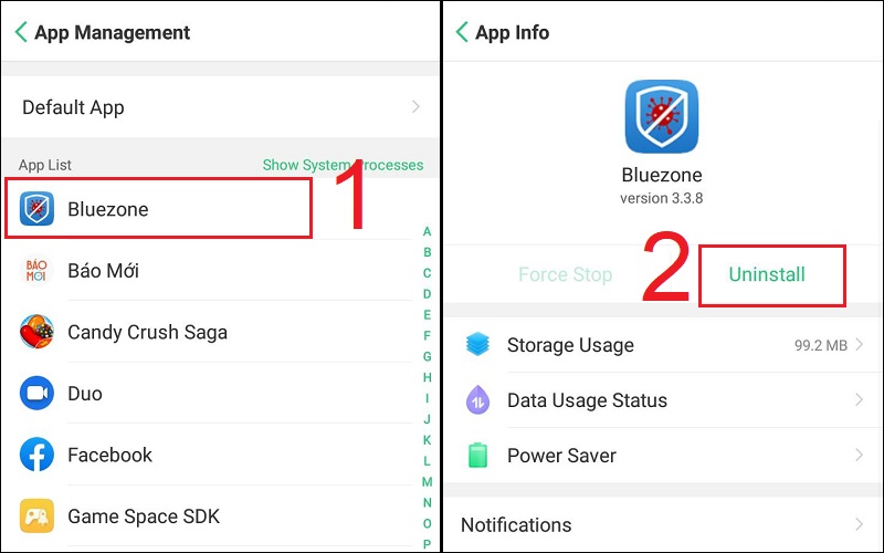 Uninstall ứng dụng trong dãy ứng dụng