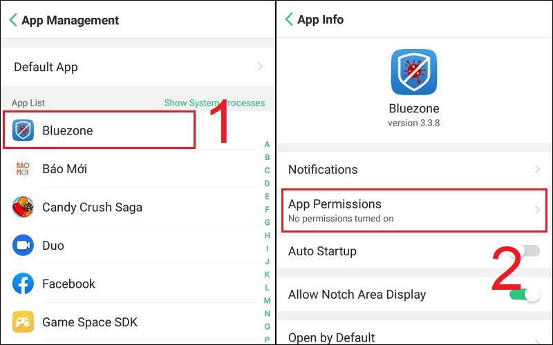 Chọn App Permission của ứng dụng muốn tắt
