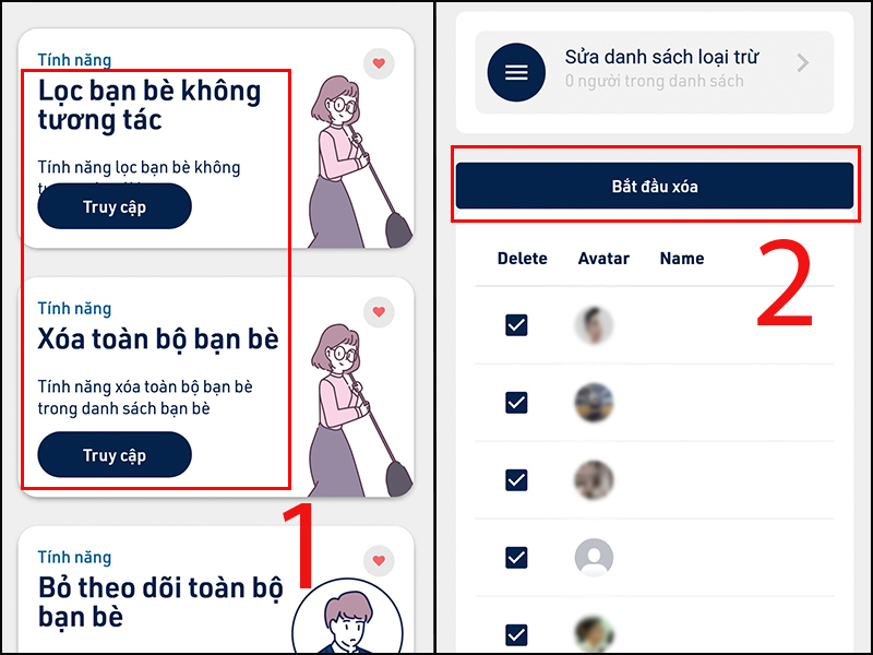 Bạn có thể xóa bạn bè không tương tác hoặc toàn bộ bạn bè