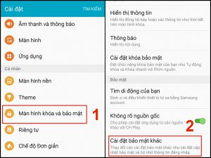 Chọn Cài đặt bảo mật khác trong Màn hình khóa và bảo mật