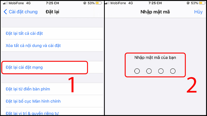 Tiến hành đặt lại cài đặt mạng và nhập mật khẩu iPhone của bạn để hoàn tất