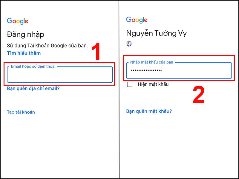 Nhập email và mật khẩu