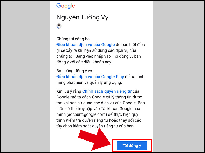 Nhấn vào ô Tôi đồng ý