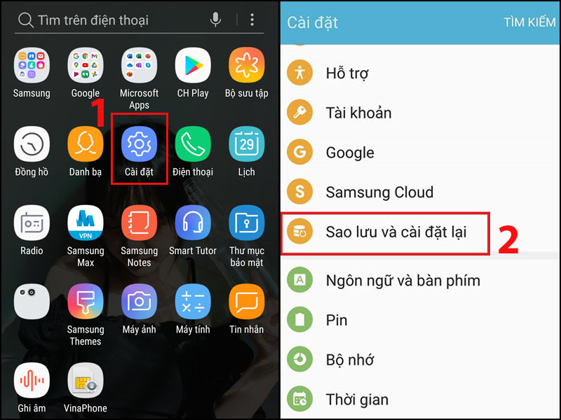 Chọn Sao lưu và đặt lại
