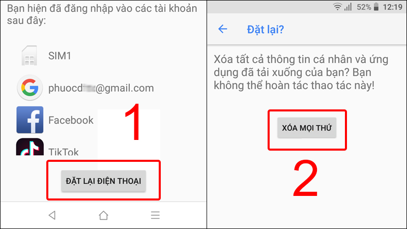 Đặt lại điện thoại