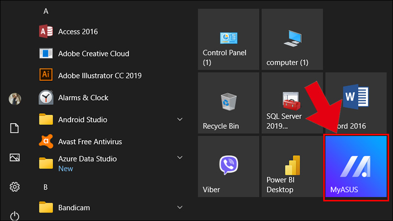 cach-kiem-tra-bao-hanh-laptop-asus-bang-imei-serial-number208 Phần mềm MyASUS tại menu Windows Start