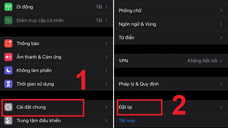 Trong Cài đặt chọn Cài đặt chung và Đặt lại