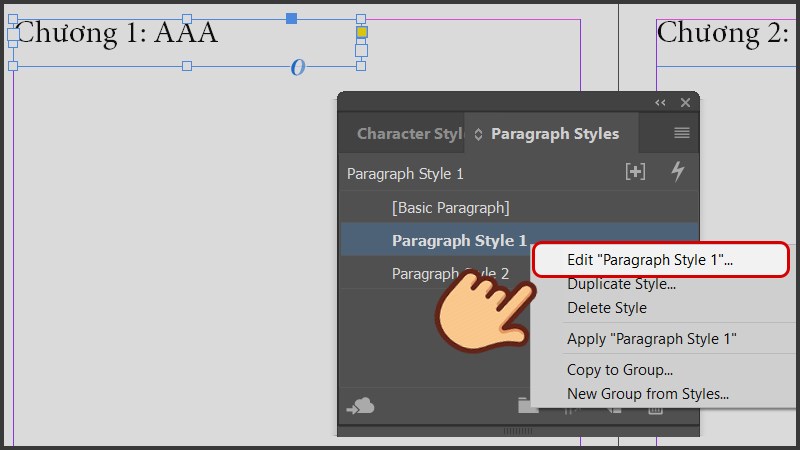 Bấm chuột phải vào Paragraph Style vừa tạo và chọn Edit “[Paragraph ...]”