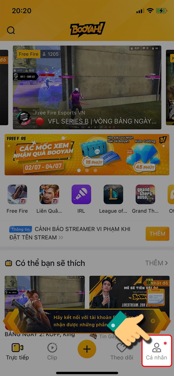 Nhấn vào Cá nhân Nhấn vào Cá nhân