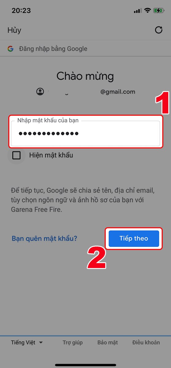 Nhập mật khẩu tài khoản Google Nhập mật khẩu tài khoản Google