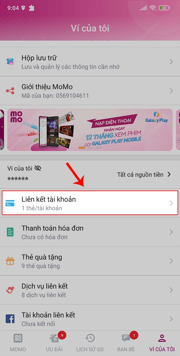 Kéo xuống chọn Liên kết tài khoản. Kéo xuống chọn Liên kết tài khoản.