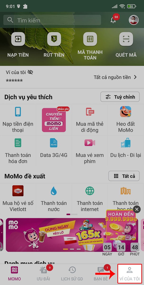 Chọn mục Ví của tôi. Chọn mục Ví của tôi.