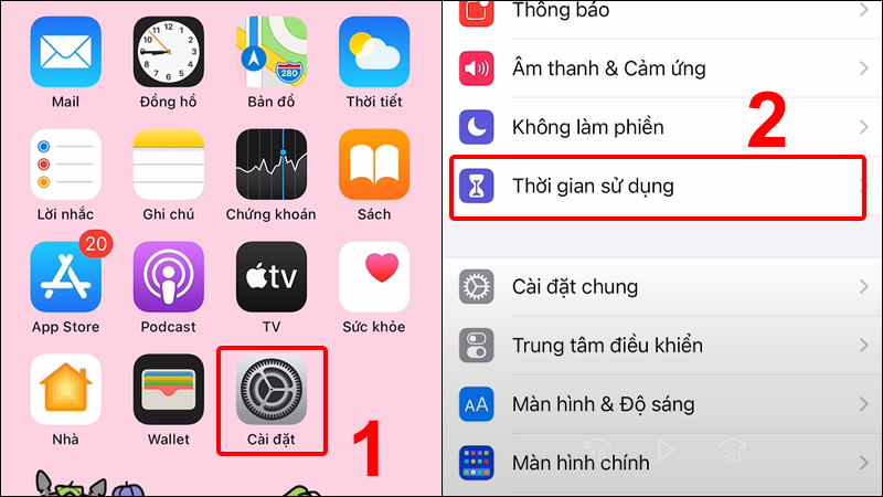 Vào Cài đặt và chọn Thời gian sử dụng