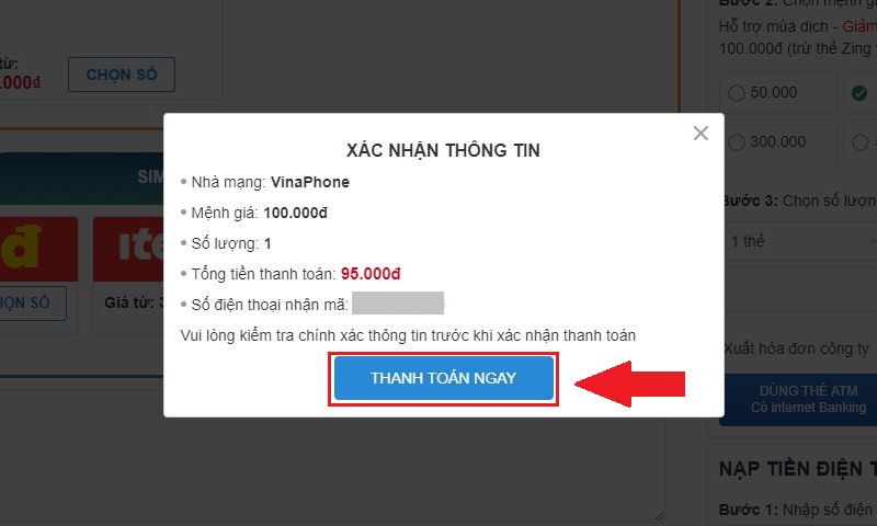 Xác nhận thông tin nạp
