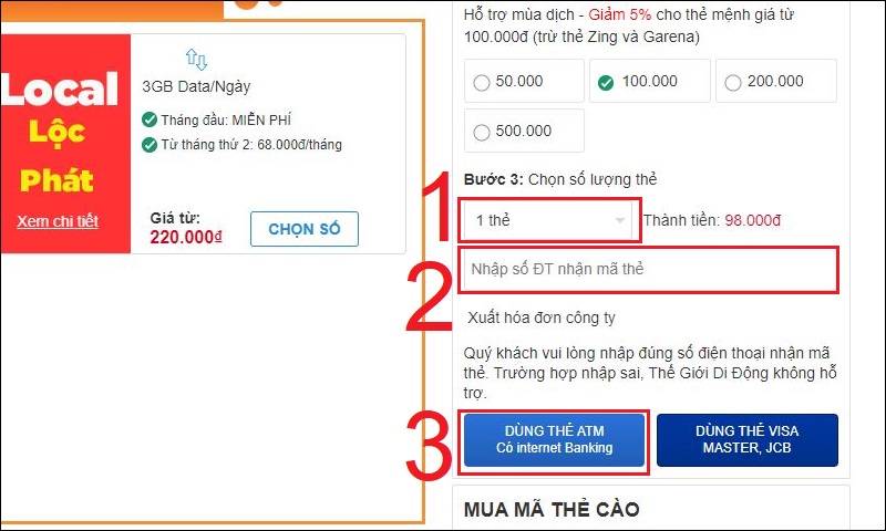 Nhập số lượng và số điện thoại
