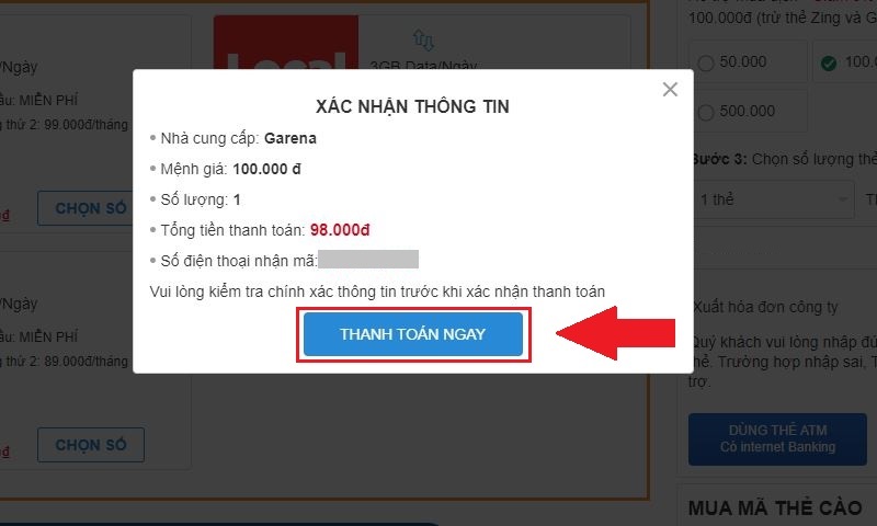 Xác nhận thông tin mua thẻ