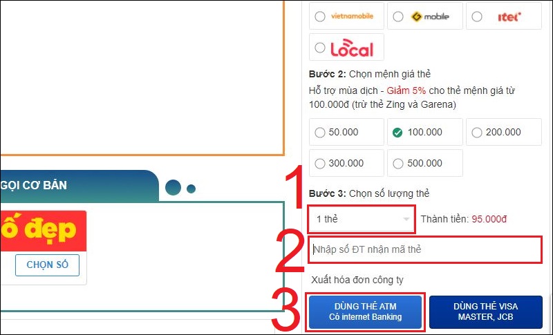 Nhập số lượng và số điện thoại