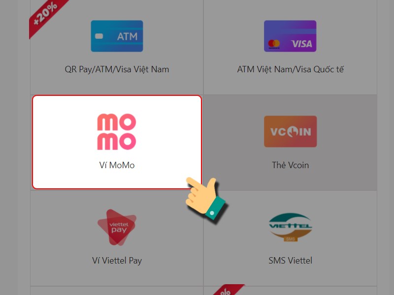 Thanh toán bằng MoMo Chọn ví MoMo