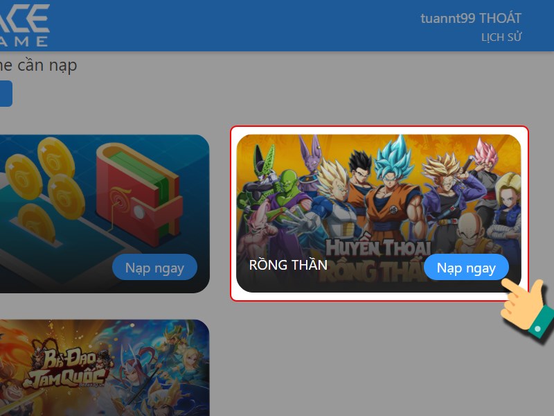 Chọn nạp game Rồng Thần Huyền Thoại Chọn nạp game Rồng Thần Huyền Thoại